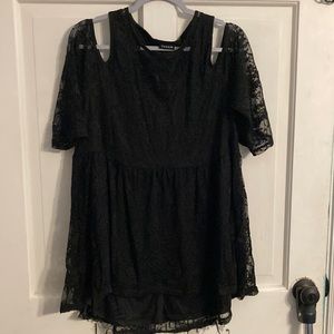 Torrid Cold Shoulder Black Lace Blouse